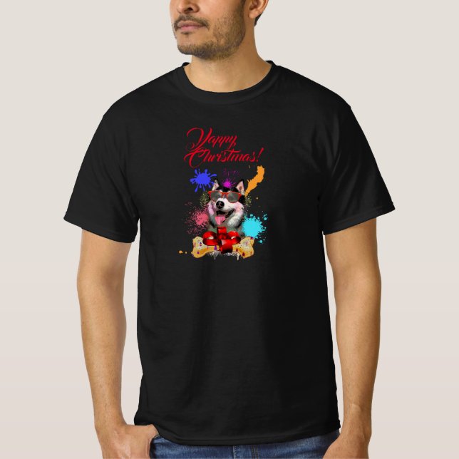 Niedliches sibirisches Husky-Yappy Weihnachten T-Shirt (Vorderseite)