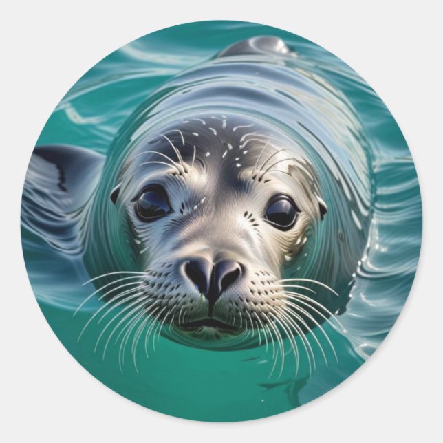 Niedliches Siegel, das seinen Kopf aus dem Wasser  Runder Aufkleber (Vorderseite)