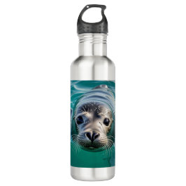 Niedliches Siegel mit Kopf aus dem Wasser Edelstahlflasche