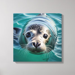 Niedliches Siegel mit Kopf aus dem Wasser Leinwanddruck
