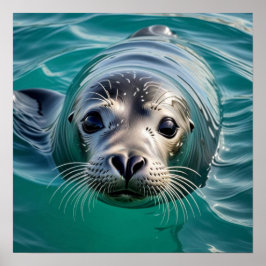 Niedliches Siegel mit Kopf aus dem Wasser Poster