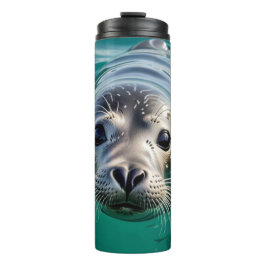 Niedliches Siegel mit Kopf aus dem Wasser Thermosbecher