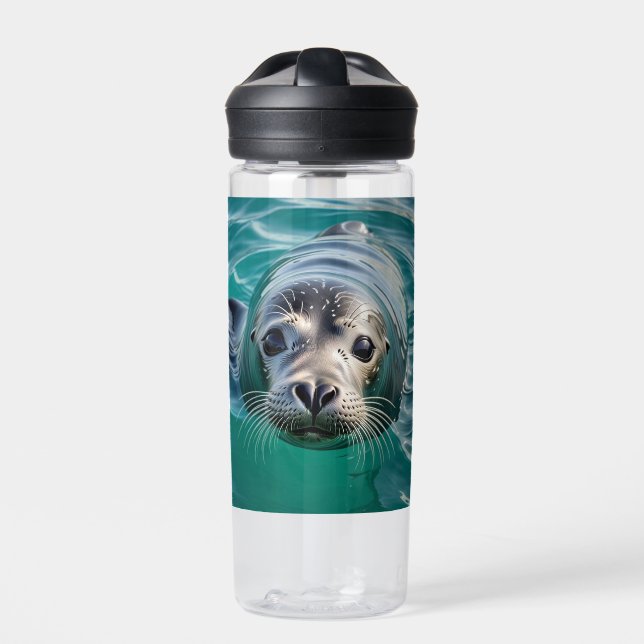 Niedliches Siegel mit Kopf aus Wasser Personalisie Trinkflasche (Vorderseite)