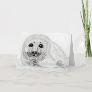 NIEDLICHES SIEGEL PUP BABY ART GREETINGS KARTE PER
