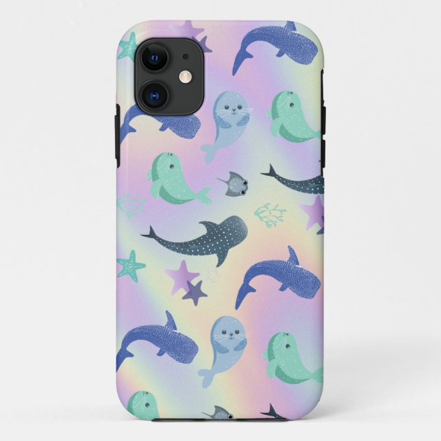 Niedliches Siegel Raywal im Gefälle Regenbogen Case-Mate iPhone Hülle (Rückseite)