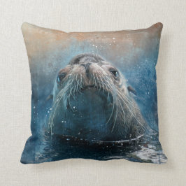 Niedliches Siegel Sea Lion Fotografie Wasserfarbe Kissen