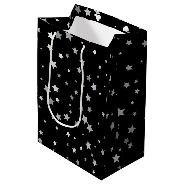 Niedliches Silber-Sternmuster | Jegliche Hintergru Mittlere Geschenktüte (Vorderseite Schrägansicht)