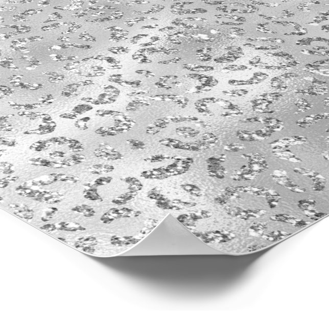 Niedliches Silbergeflecht Leopard-Skin Druckmuster Poster (Ecke)