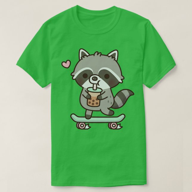 Niedliches Skateboarden Raccoon trinken Boba Tee (Design vorne)