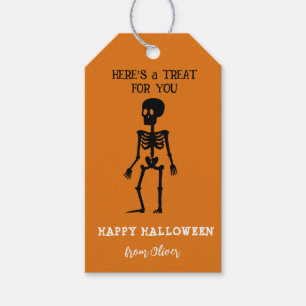 Niedliches Skelett Black & Orange Halloween Geschenkanhänger