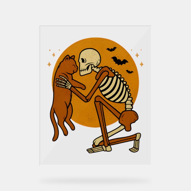 Niedliches Skelett, das Katzen-Gothic-Halloween-De Acrylschild (Vorderseite)