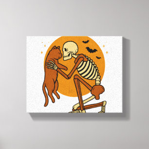 Niedliches Skelett, das Katzen-Gothic-Halloween-De Leinwanddruck