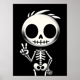 Niedliches Skelett, Halloween Art Poster