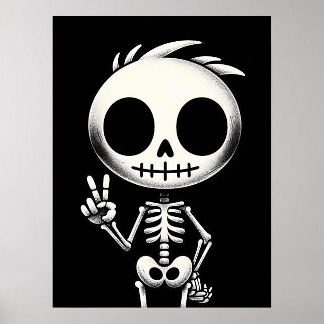 Niedliches Skelett, Halloween Art Poster (Vorne)