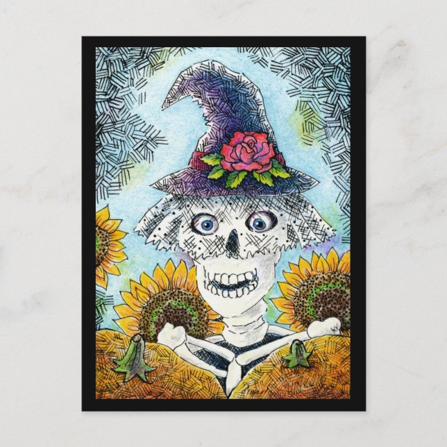 Niedliches Skelett Hexenkarte Halloween Postkarte (Vorderseite)
