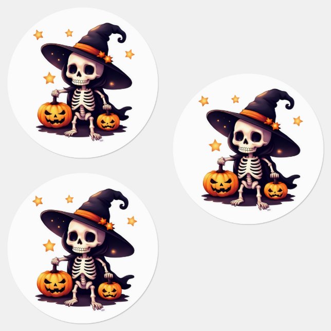 Niedliches Skelett Hexenkleber - Spooky Ka Etiketten (Gruppe)
