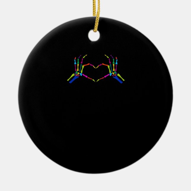 Niedliches Skelett signiert farbenfrohe Halloween  Keramik Ornament (Vorne)