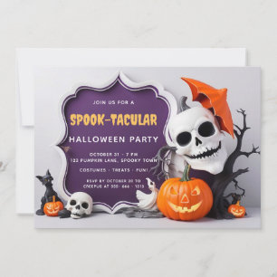 Niedliches Skelett und Pumpkins-Halloween-Party Einladung