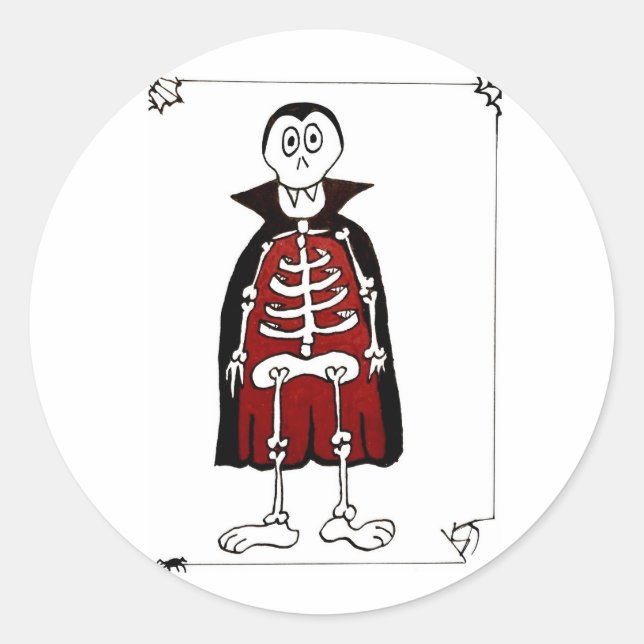 Niedliches Skelett Vampir Graf Dracula mit Spinne Runder Aufkleber (Vorderseite)