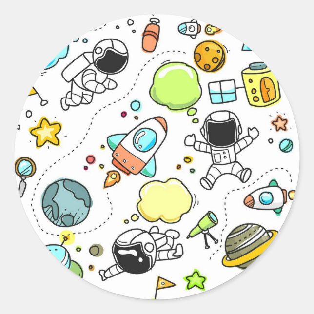 Niedliches Sketch Space Astronomie Astronautenmust Runder Aufkleber (Vorderseite)