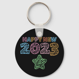 Niedliches Sketchy Happy New Year 2023 Schlüsselanhänger