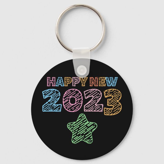 Niedliches Sketchy Happy New Year 2023 Schlüsselanhänger (Vorderseite)