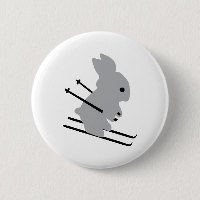 niedliches Skihäschen-Schneeskifahren Button (Vorderseite)