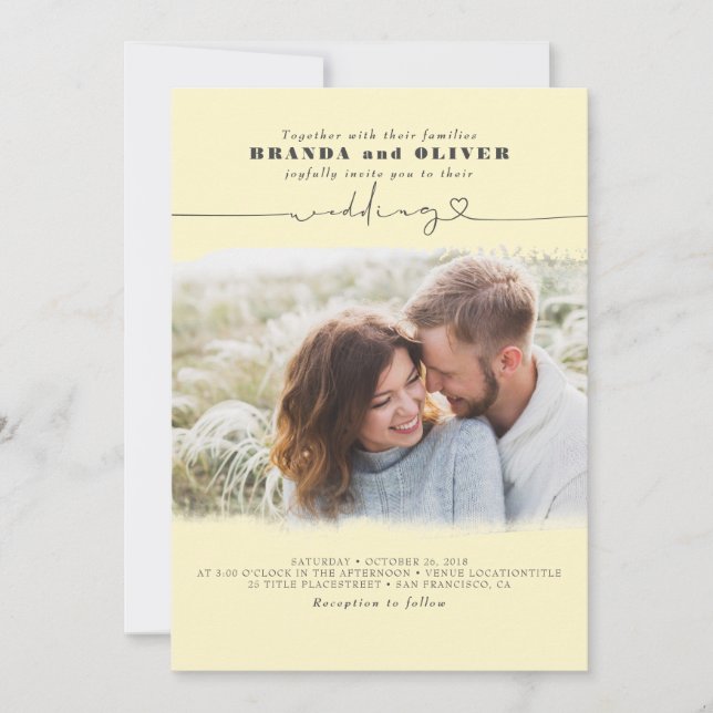 Niedliches Skript Elegantes Foto Overlay Gelbe Hoc Einladung (Vorderseite)