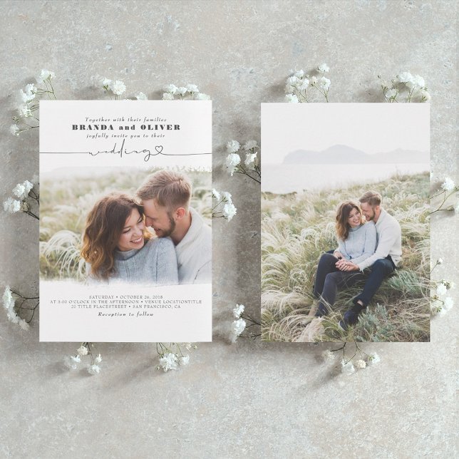 Niedliches Skript Elegantes Foto Overlay White Wed Einladung (Von Creator hochgeladen)