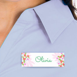 Niedliches Skriptfloral Name Tag des Mitarbeiters Namensschild