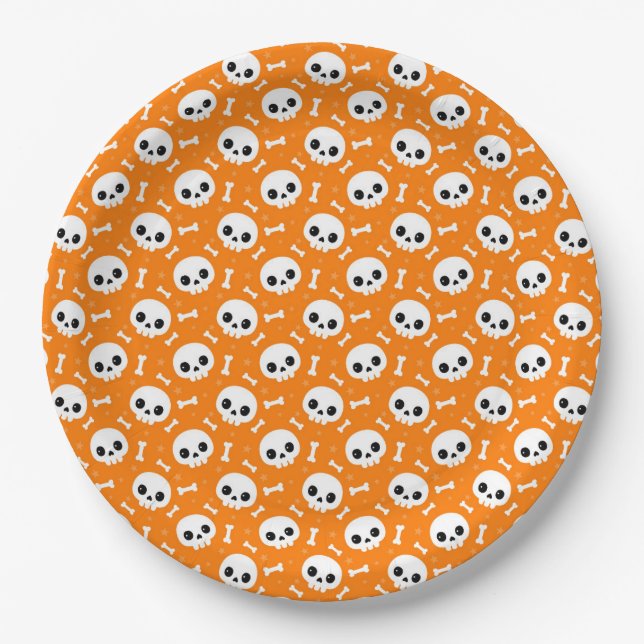 Niedliches Skull & Bones Halloween-Muster Pappteller (Vorderseite)