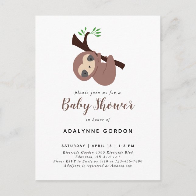 Niedliches Sloth Baby Shower Boy Adorable Animal I Einladungspostkarte (Vorderseite)
