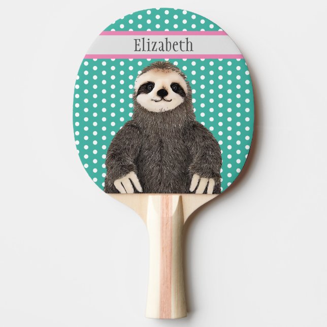 Niedliches Sloth Kids Blauer Name Tiermuster Tischtennis Schläger (Vorderseite)