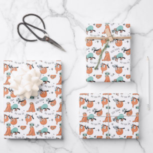 Niedliches Sloth-Muster Geschenkpapier Set