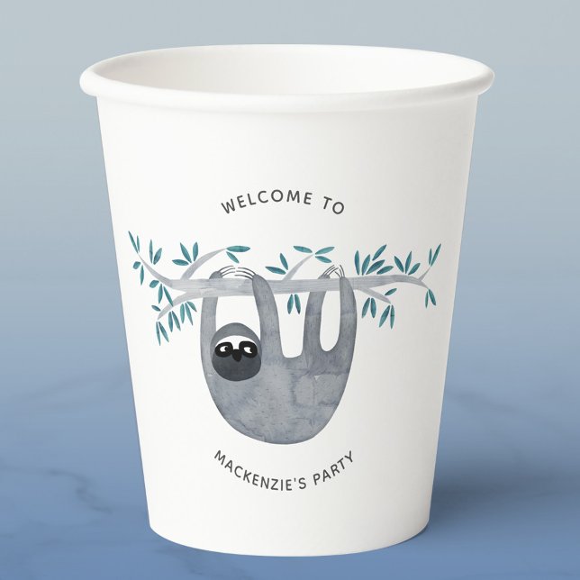 Niedliches Sloth-Party Pappbecher (Watercolor sloth personalized party paper cup)