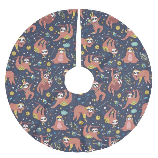 Niedliches Sloth Pattern Polyester Tree Skirt Weihnachtsbaumdecke (Vorderseite)
