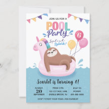 Niedliches Sloth Pool Party Geburtstag Einladung