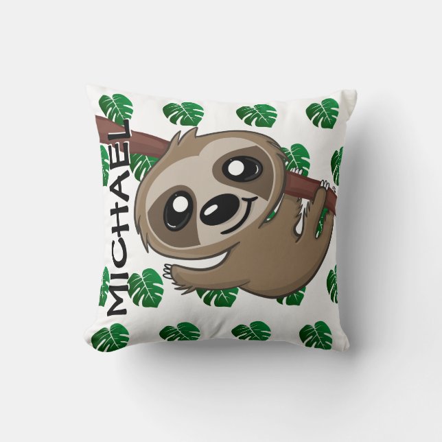 Niedliches Sloth Rainforest Dschungel Cartoon Nick Kissen (Vorderseite)