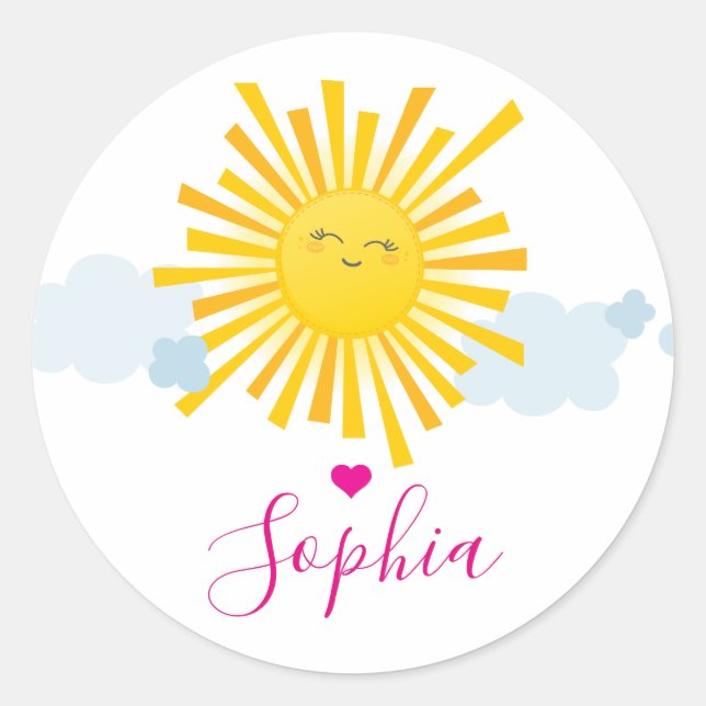 NIEDLICHES SMILING SUN SUNSHINE Kawaii-Abbildung Runder Aufkleber (Vorderseite)