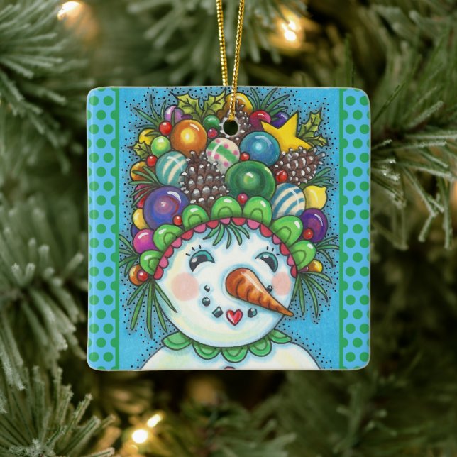 NIEDLICHES SNOWGIRN IN DER CHRISTMAS PARTY HAT, FA KERAMIKORNAMENT (Baum)