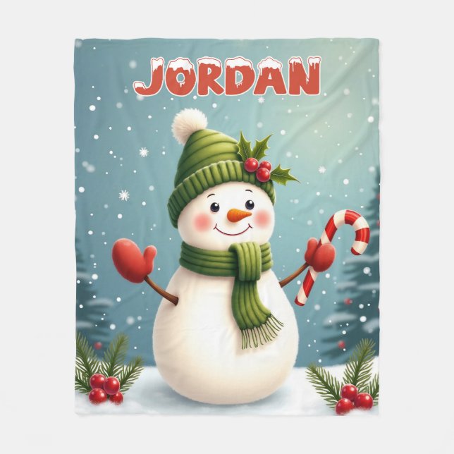 Niedliches Snowman Weihnachtsdesign mit Individuel Fleecedecke (Vorderseite)