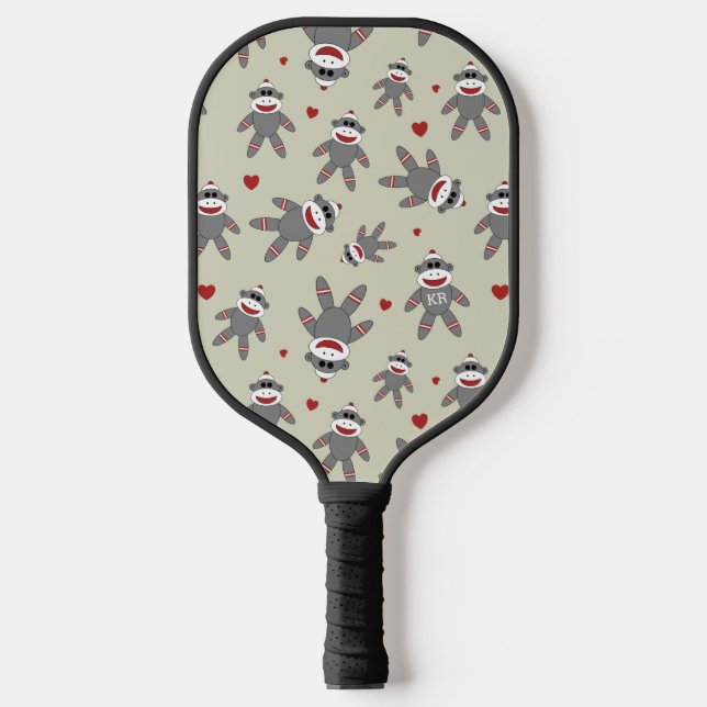 Niedliches Socketmuster mit Herz auf Tan Pickleball Schläger (Vorderseite)