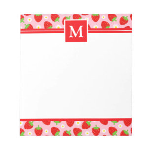 Niedliches Sommer‑Erdbeer‑Monogramm Notizblock