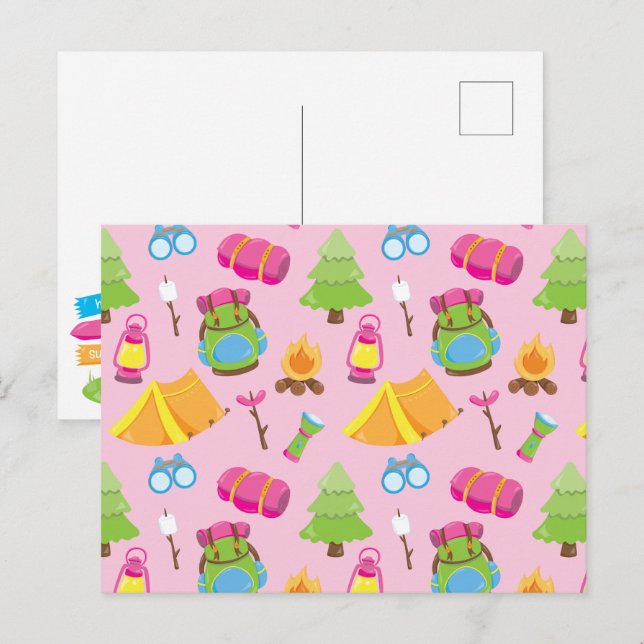 Niedliches Sommercampingmuster Postkarte (Vorne/Hinten)