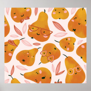Niedliches Sommermuster mit Orangenbirnen. Poster