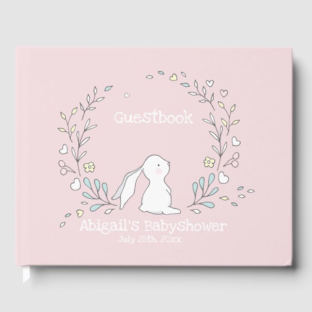 Niedliches Sonnenbad im Kranz, Blush Pink Babydusc Gästebuch (Vorderseite)