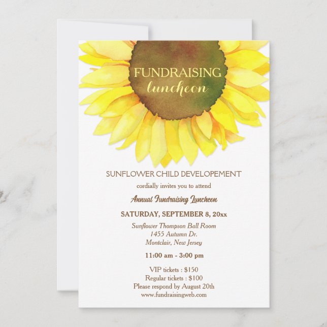 Niedliches Sonnenblumen Fundraising Luncheon Einladung (Vorderseite)