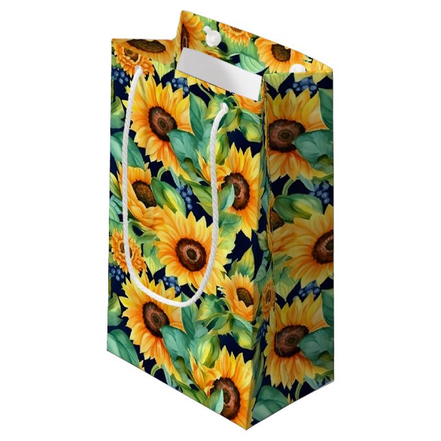 niedliches Sonnenblumenmuster Kleine Geschenktüte (Vorderseite Schrägansicht)