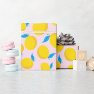 Niedliches, sonnengelbes Zitronenmuster Rosa Nahtl Geschenkpapier