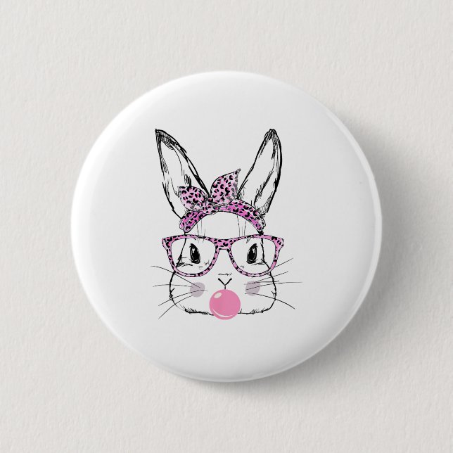 Niedliches Sonnengesicht Rosa Leopard Brille Bubbl Button (Vorderseite)